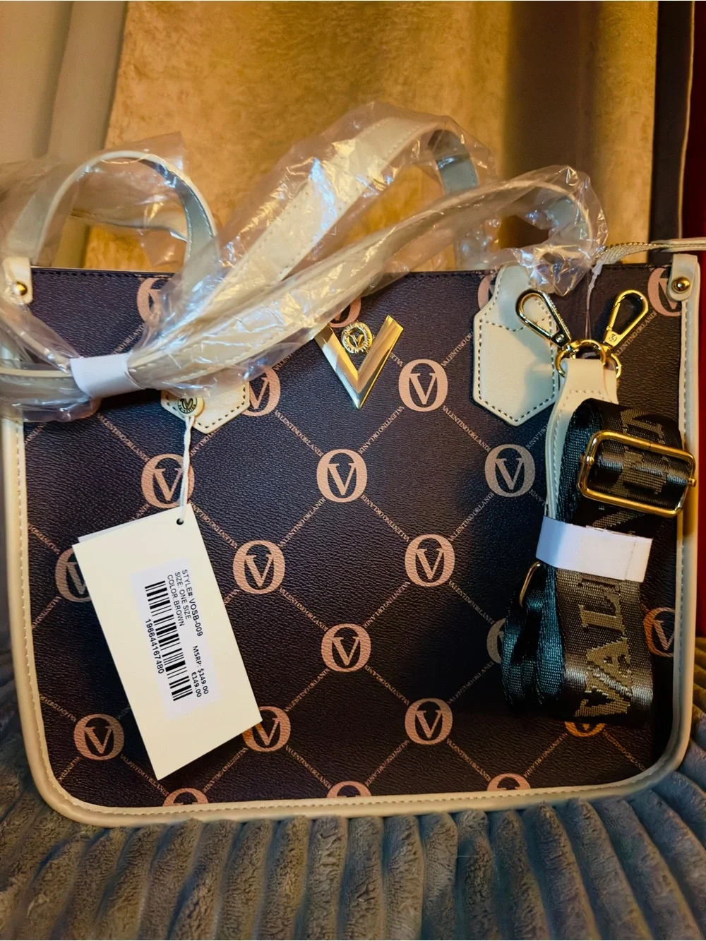 Valentino Orlandi Brown & Cream Monogram Vegan Leather Tote Bag